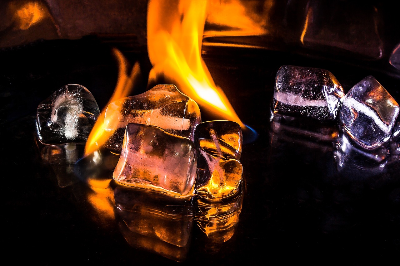 ice cubes fire flame free photo