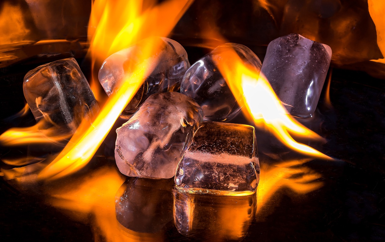 ice cubes fire flame free photo