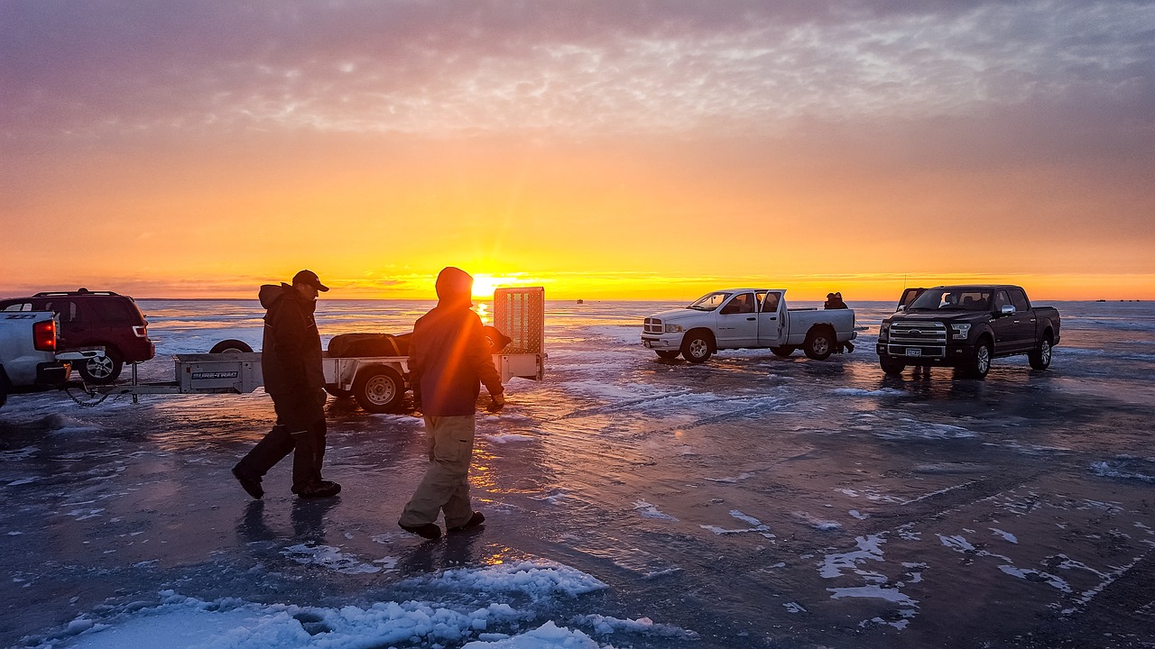 ice fishing winter lake free photo