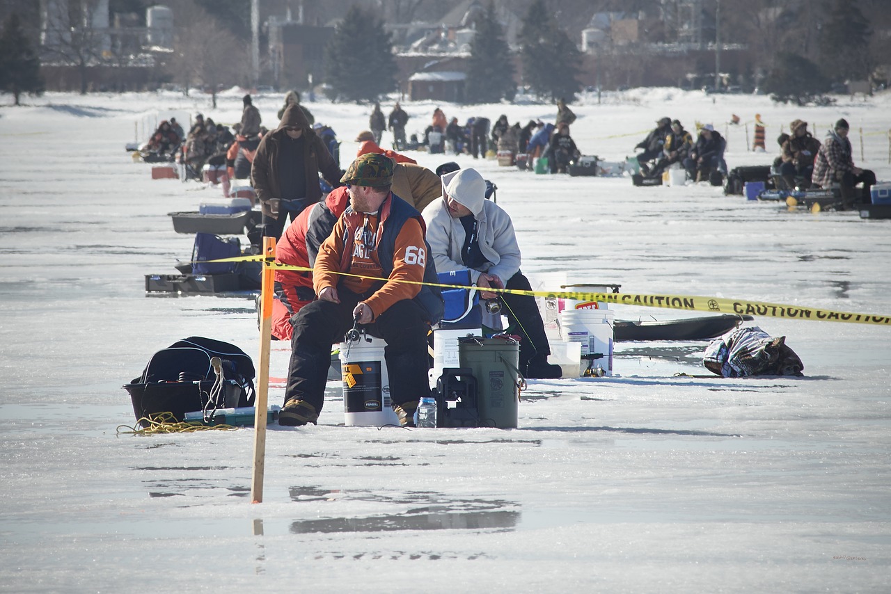 ice fishing winter family day free photo