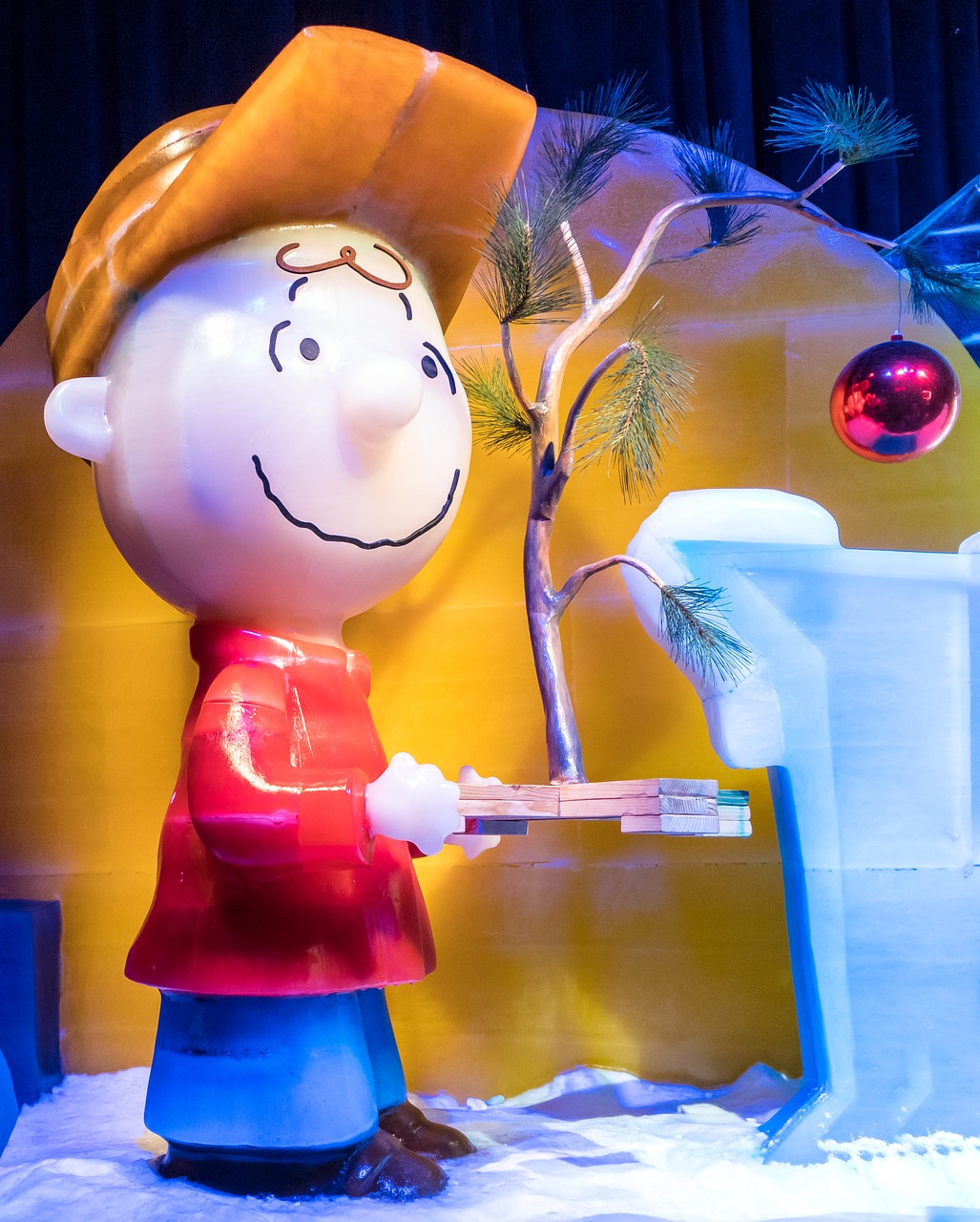 ice sculpture charlie brown christmas tree free photo