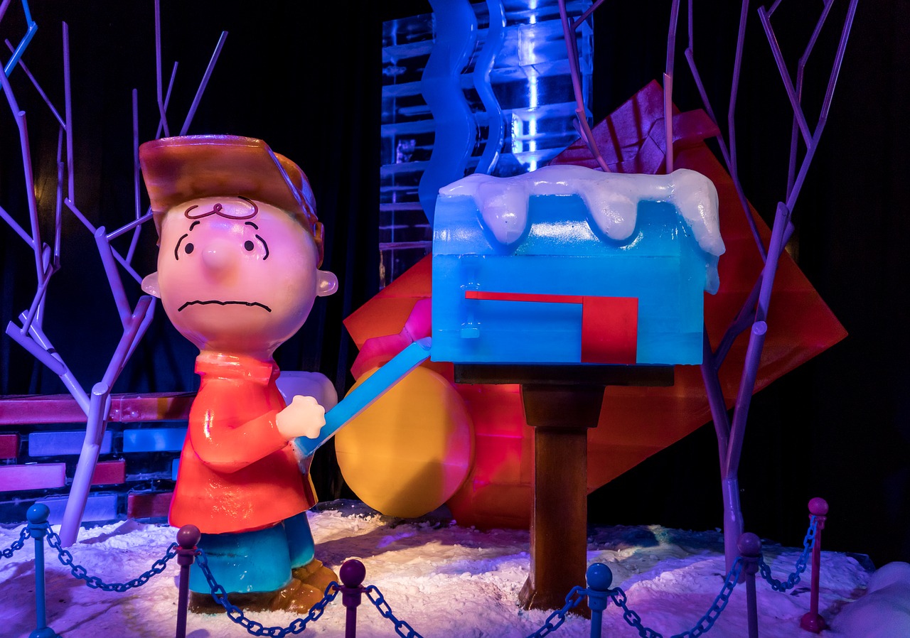 ice sculpture charlie brown christmas tree free photo