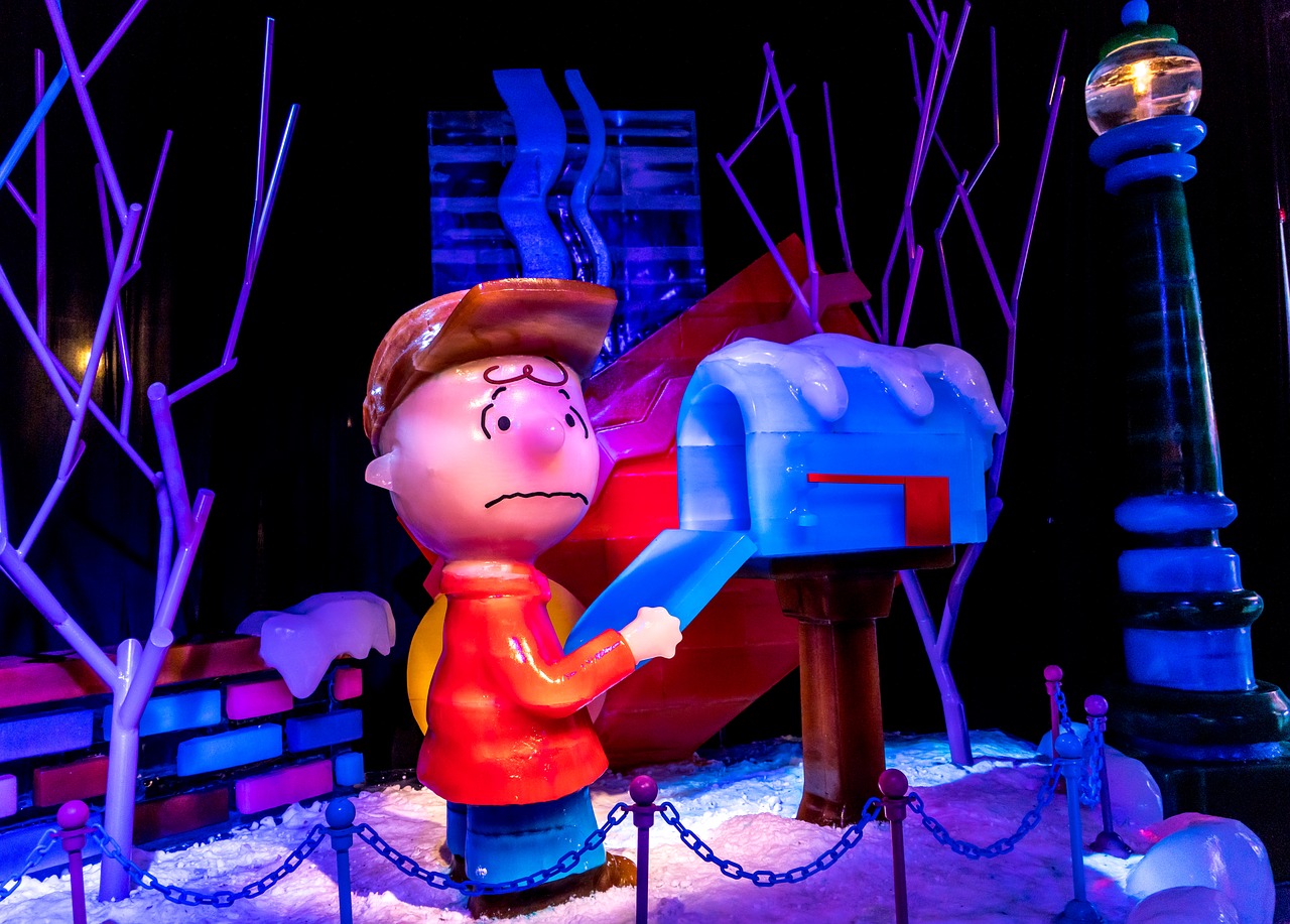 ice sculpture charlie brown mail box free photo
