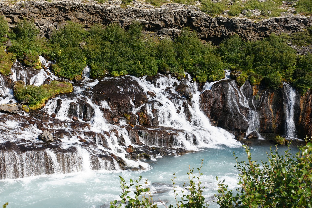 hraunfossar waterfall iceland waterfall free photo