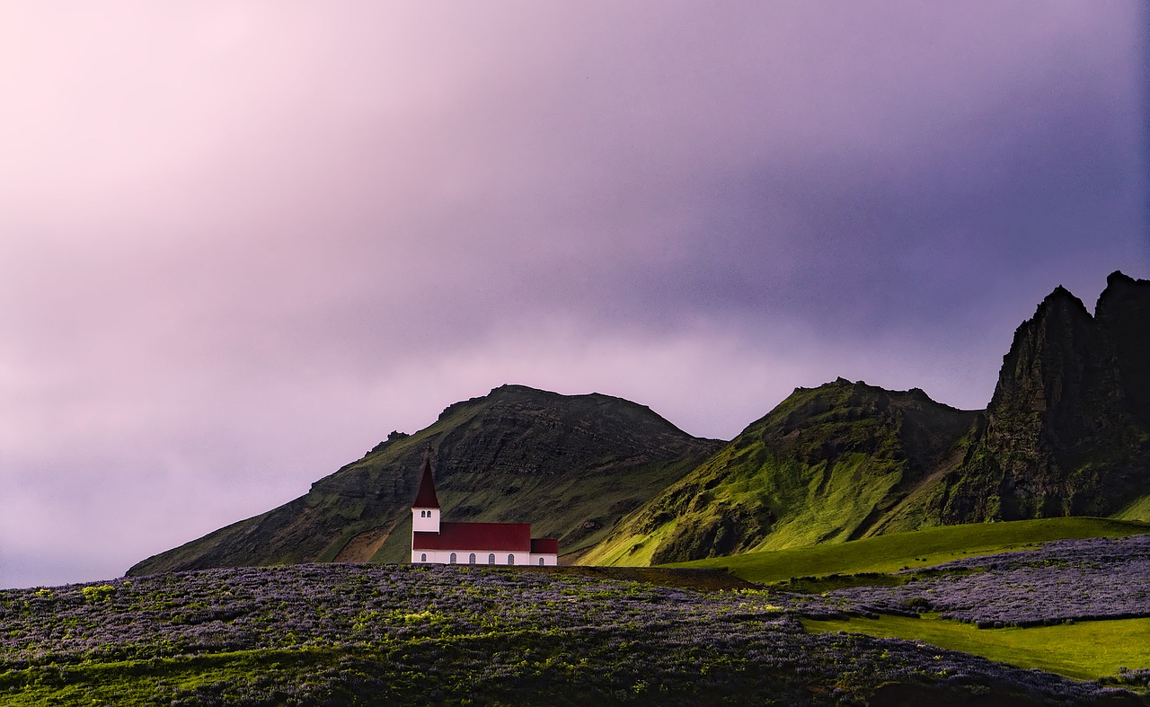 iceland church mountains free photo