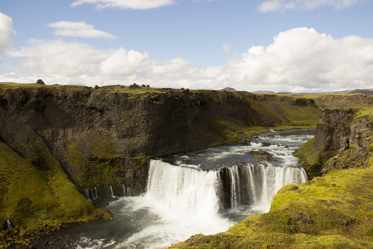 iceland waterfall green free photo