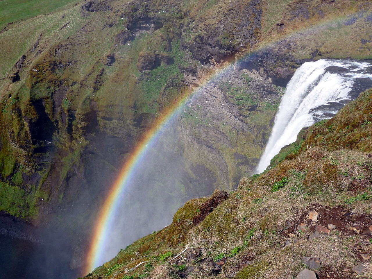 iceland waterfall rainbow free photo