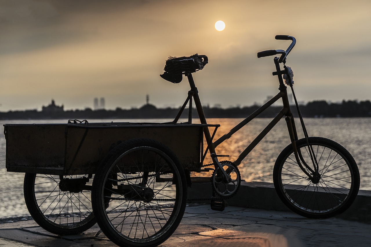 dusk tricycle songhua river free photo