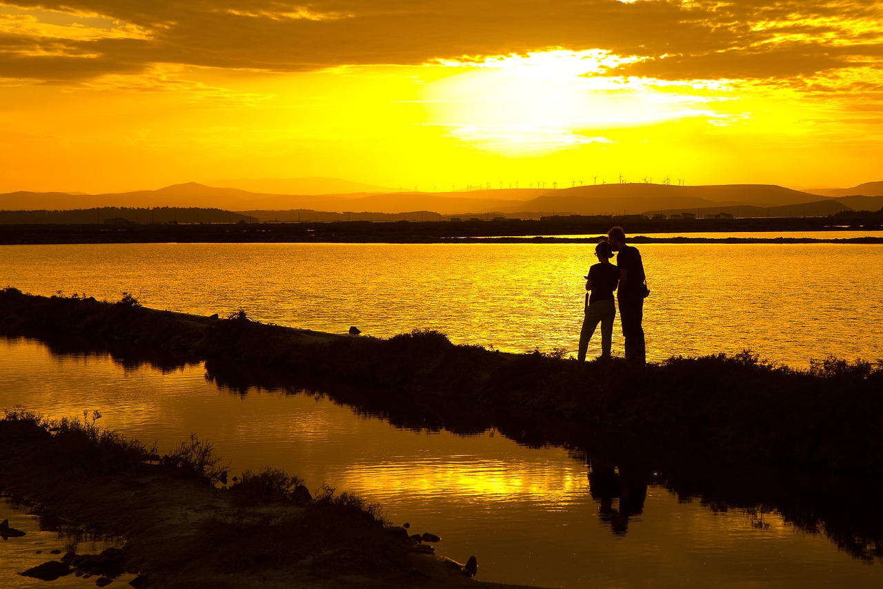 in love sunset pond free photo