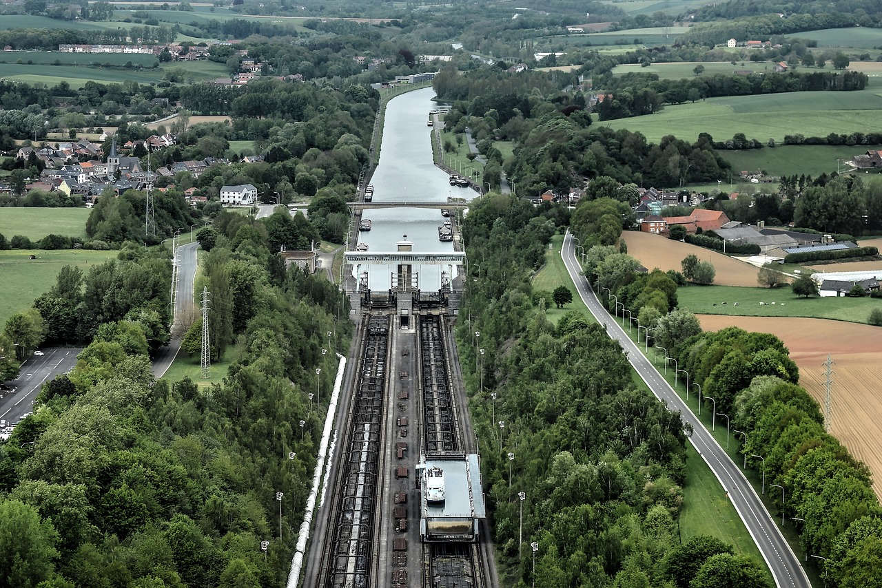 inclined plane of ronquières hoist charleroi-bruxelles canal free photo