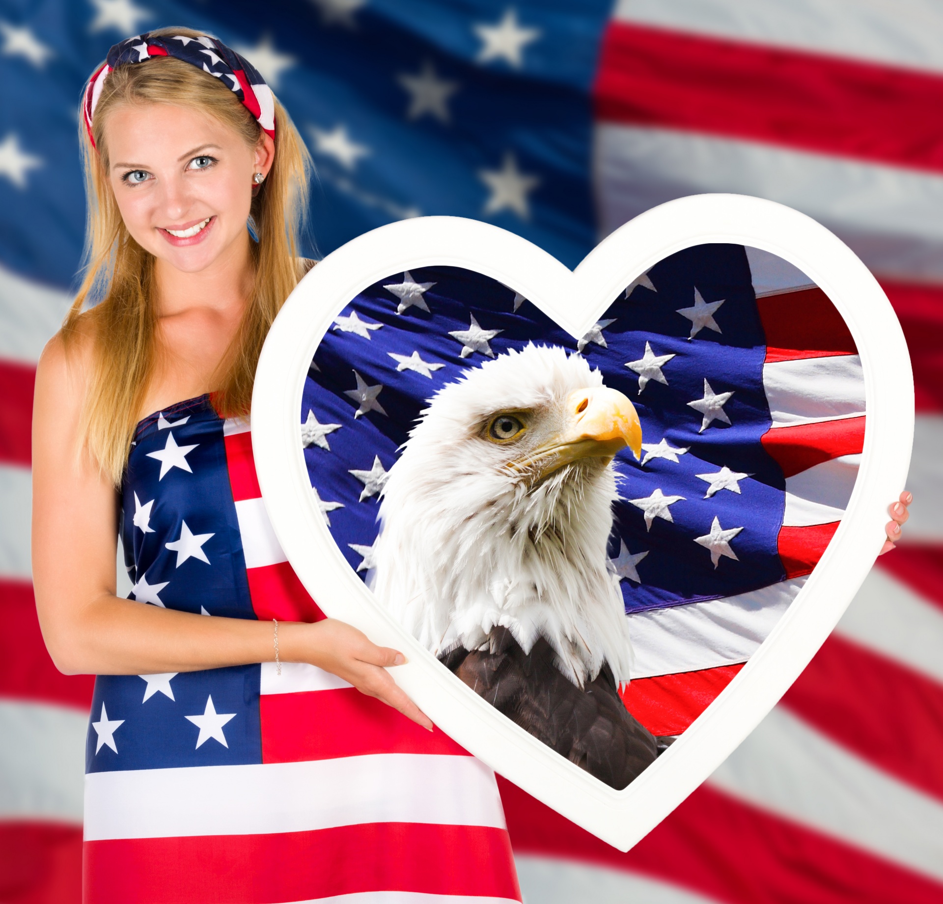 4th july,america,american,female,flag,girl,hana uherova,heart,independence ...