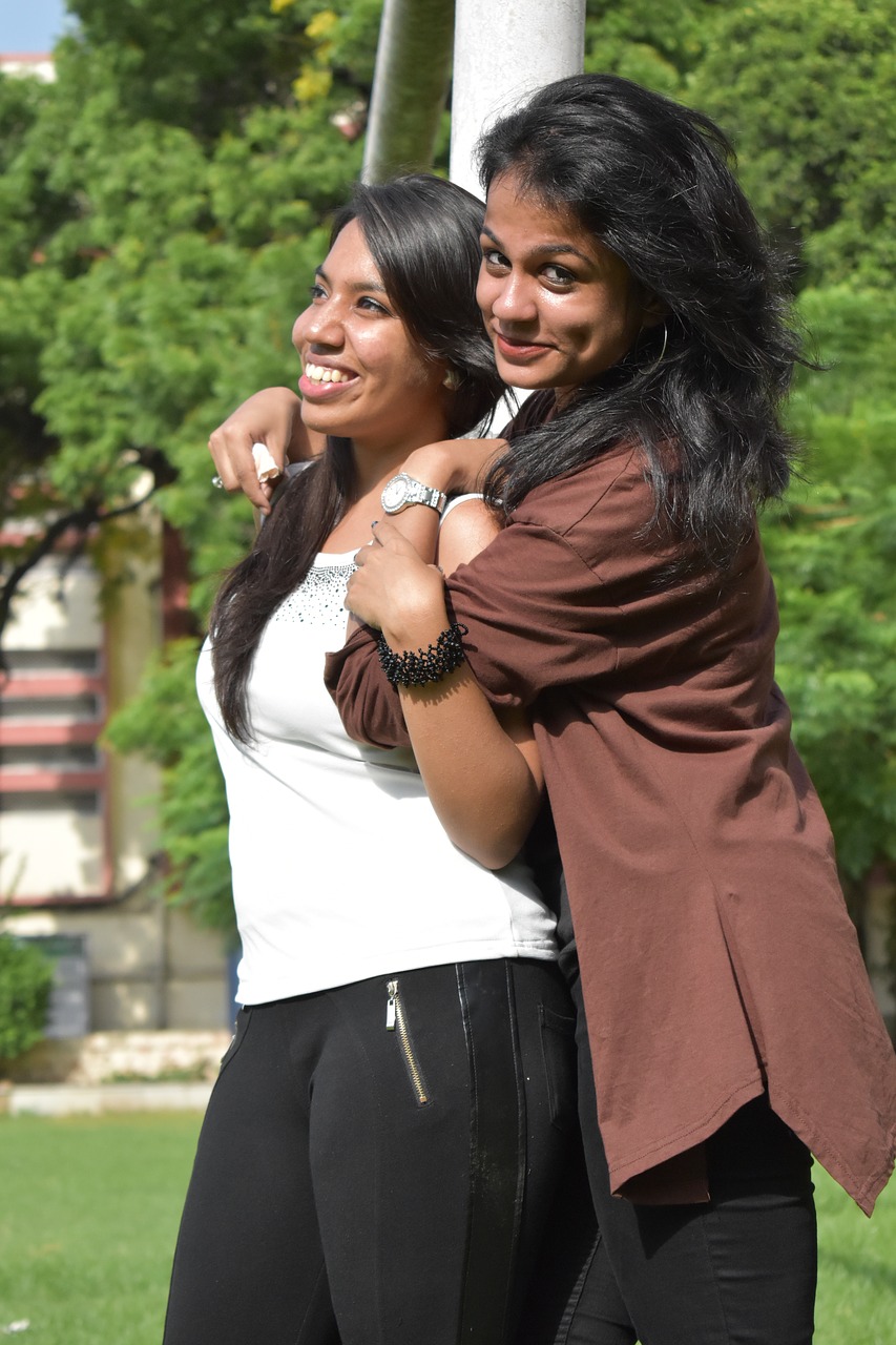 indian girls hugs friendship free photo