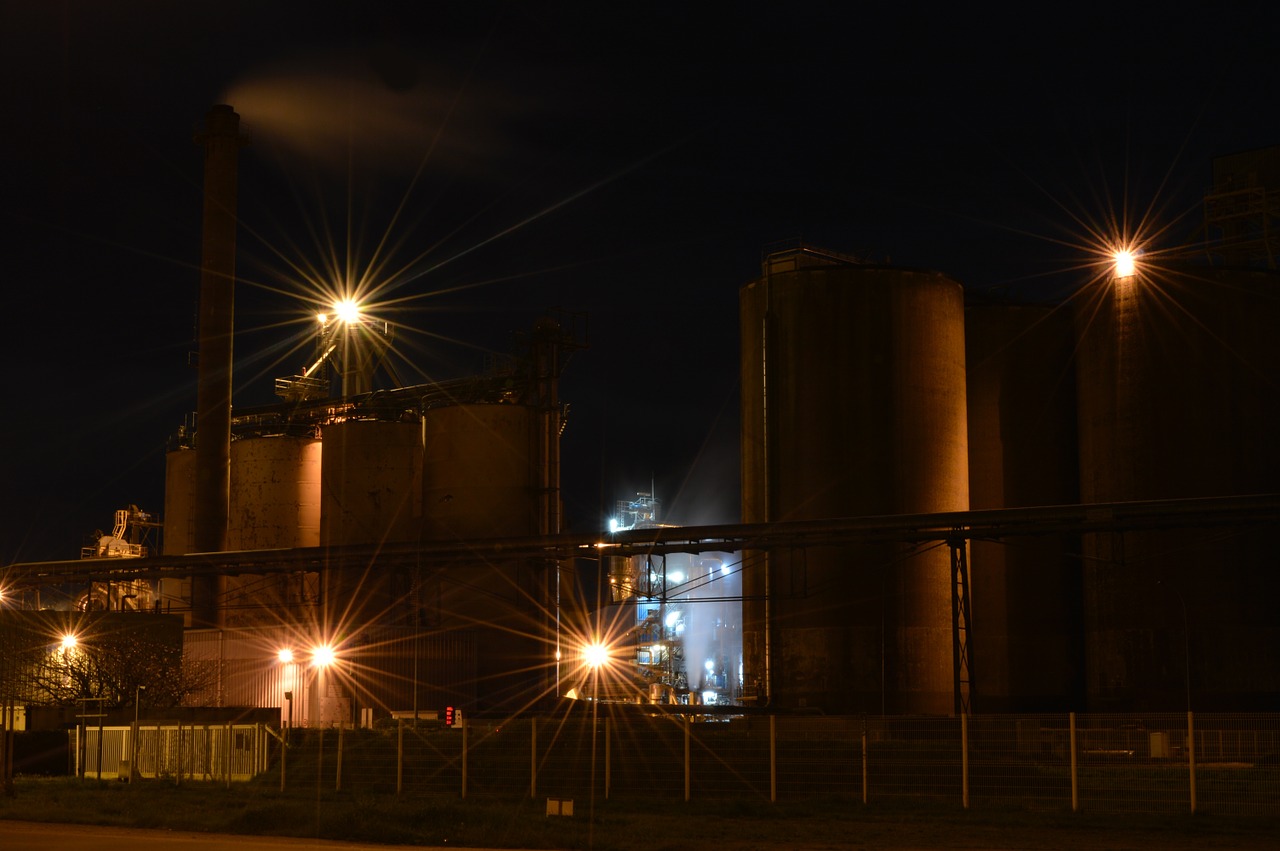 industry industrial area night free photo