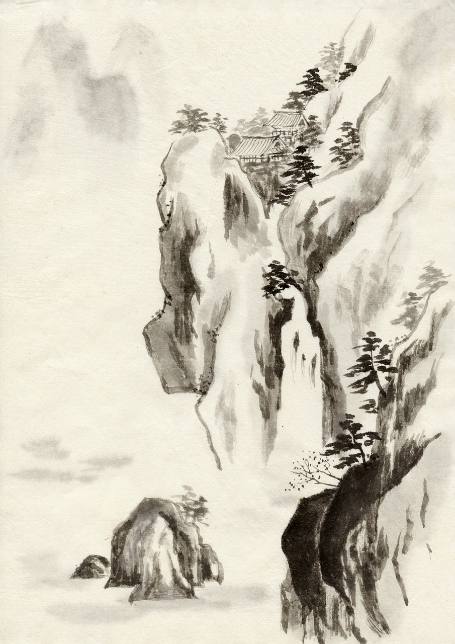 ink traditional chinese painting landscape free photo