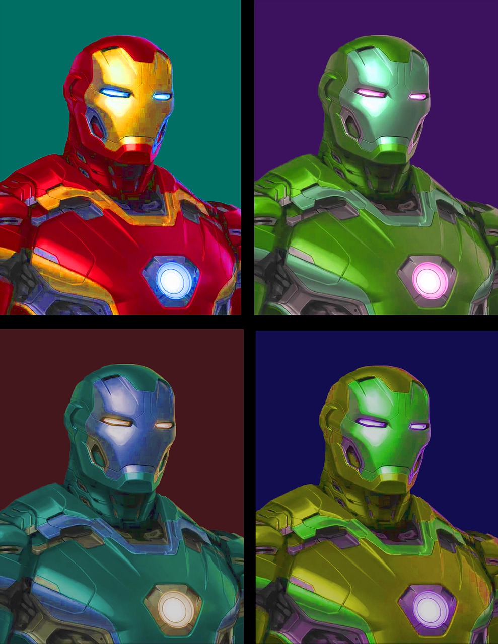 iron man pop art image divided in 4 free photo