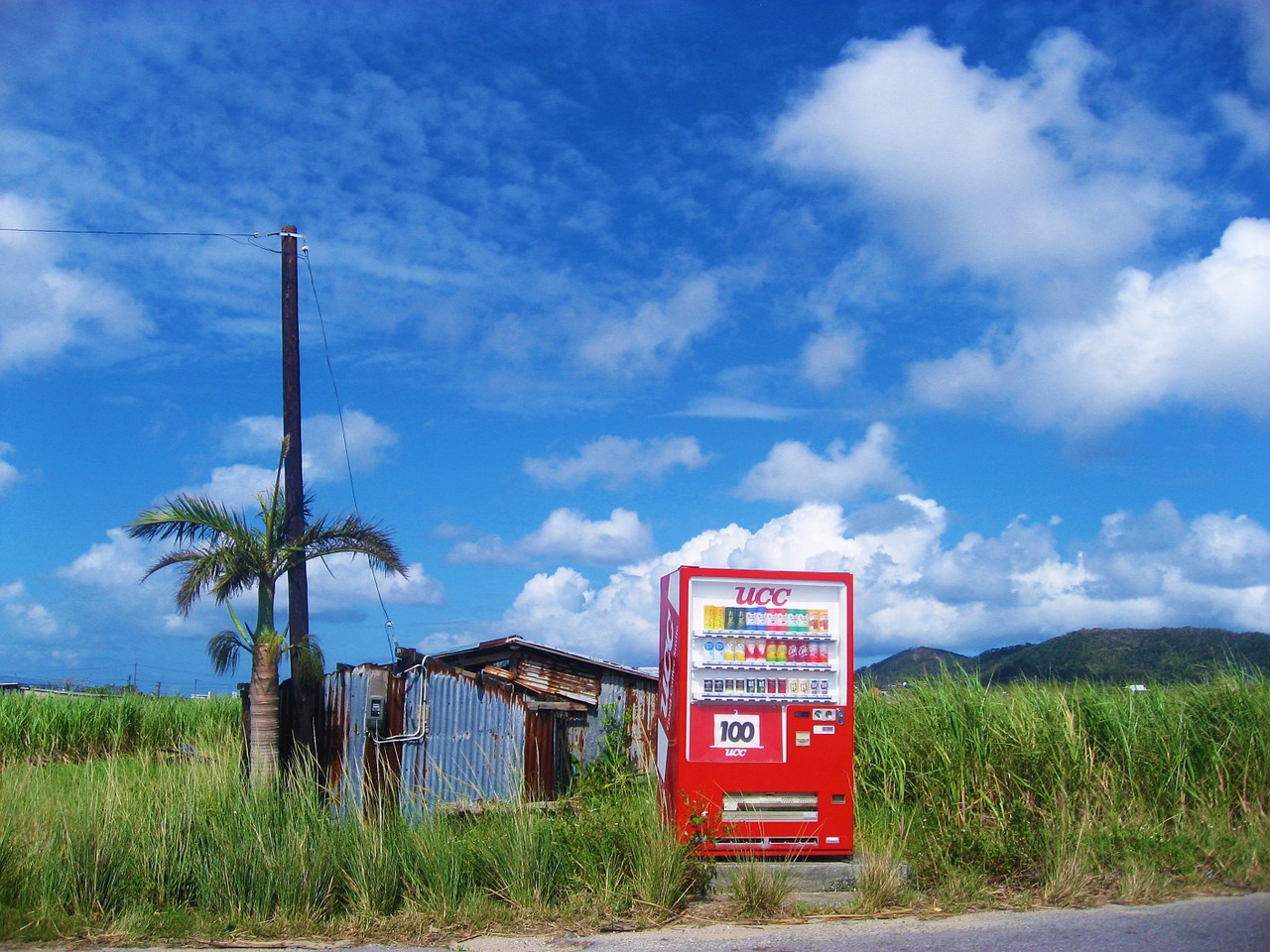 ishigaki island blue sky vending machine free photo