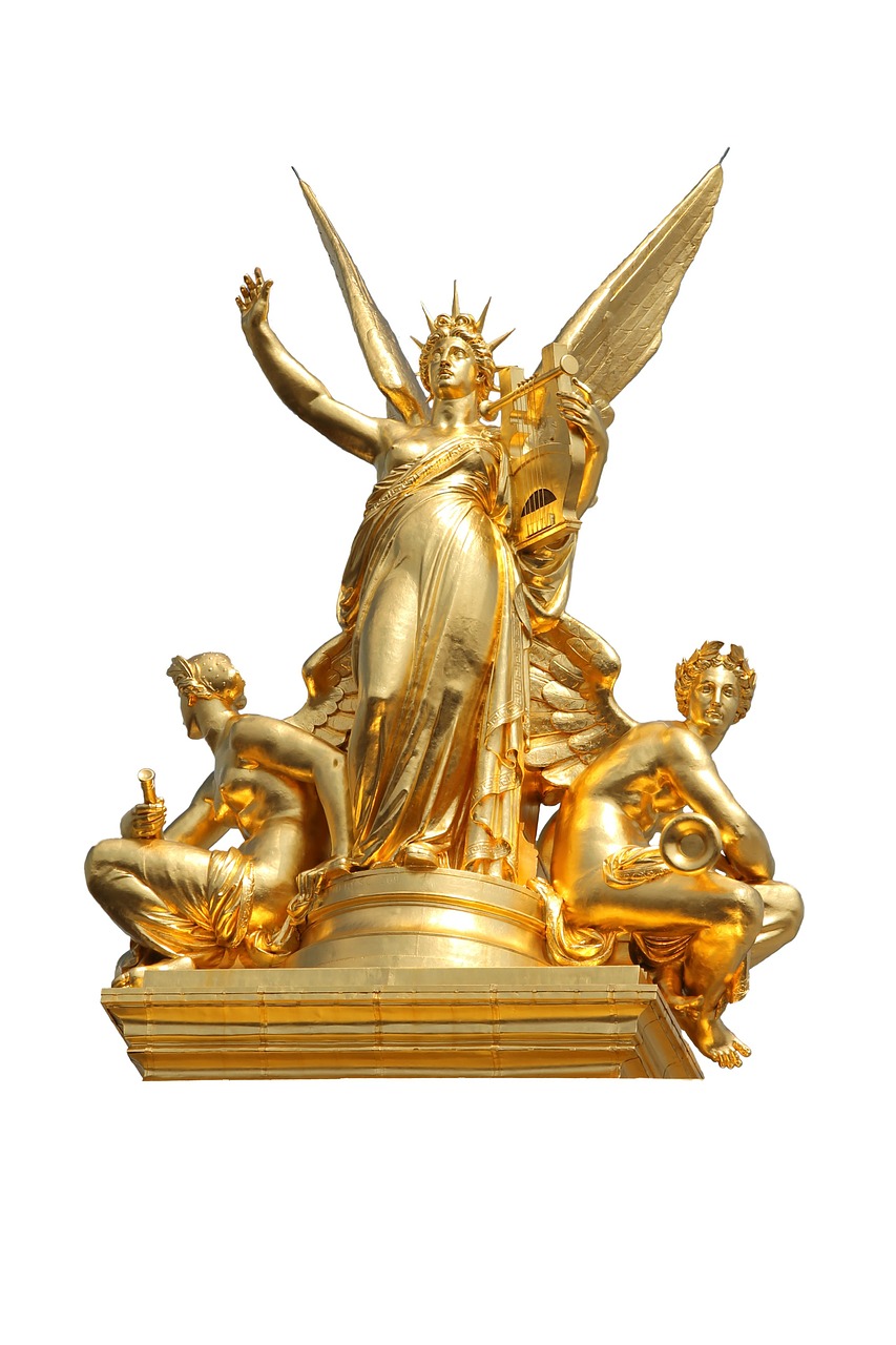 isolated gold statues brass free photo