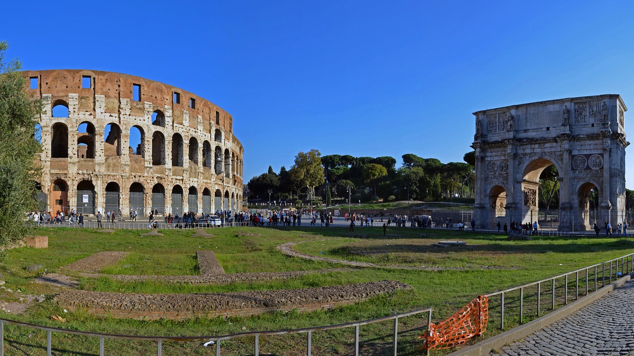 italy rome colosseum and arch of constantine free photo