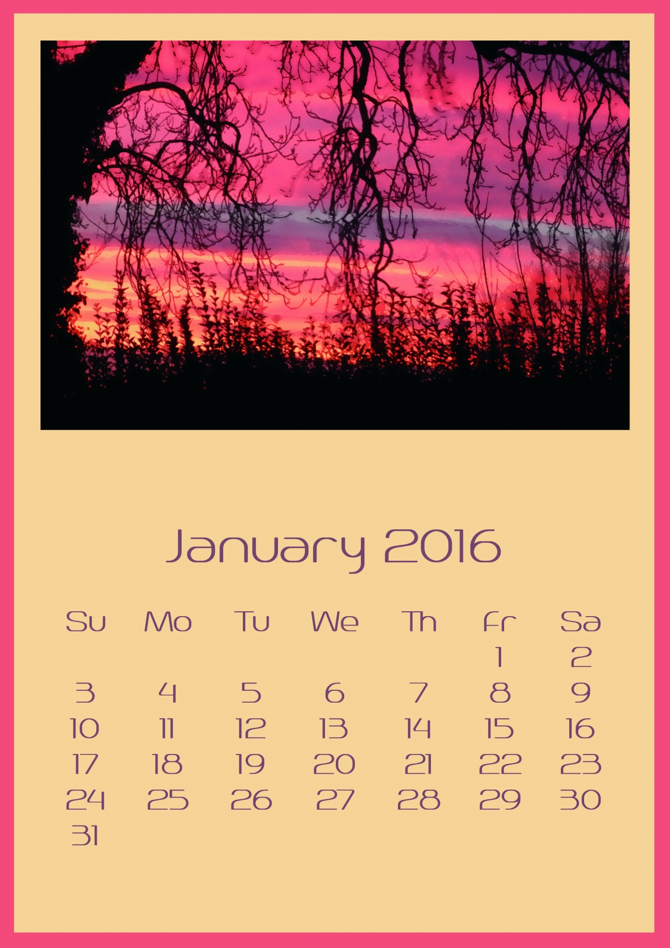 january 2016 calendar free photo