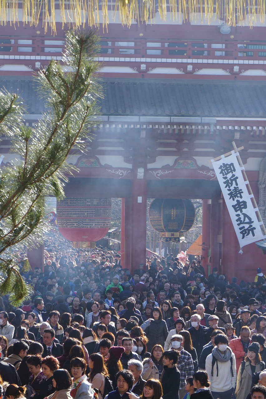 japan crowd temple free photo