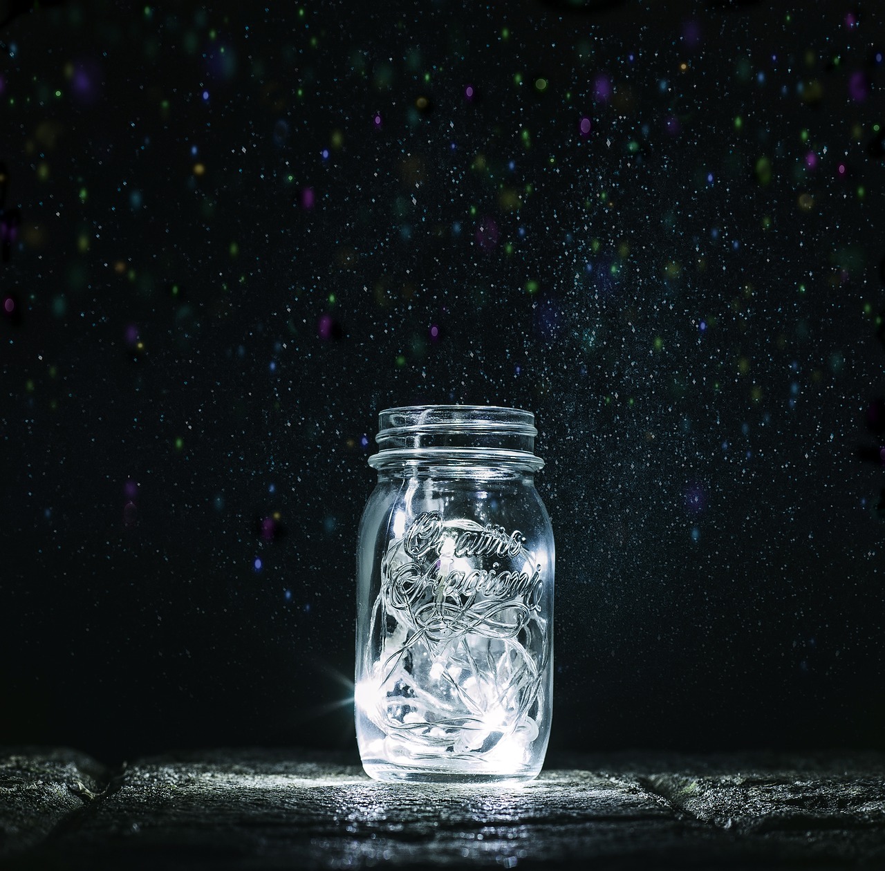 jar  lights  fireflies free photo