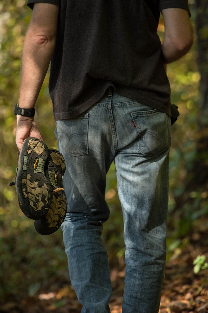 Download free photo of Jeans, levis, man, walking, barefoot - from  