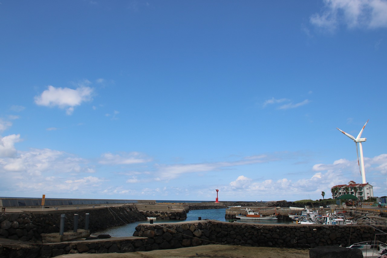 jeju island sea wind power plant free photo