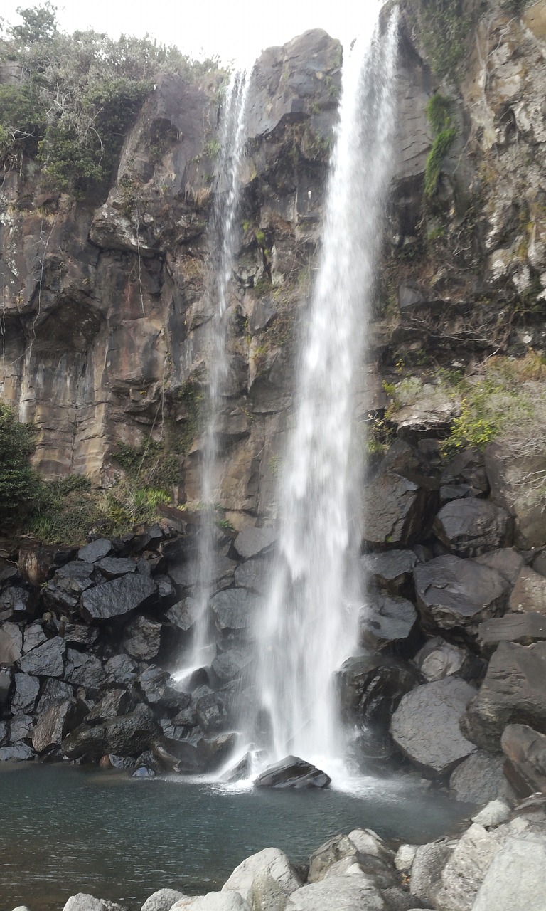 jeju island waterfall nature free photo