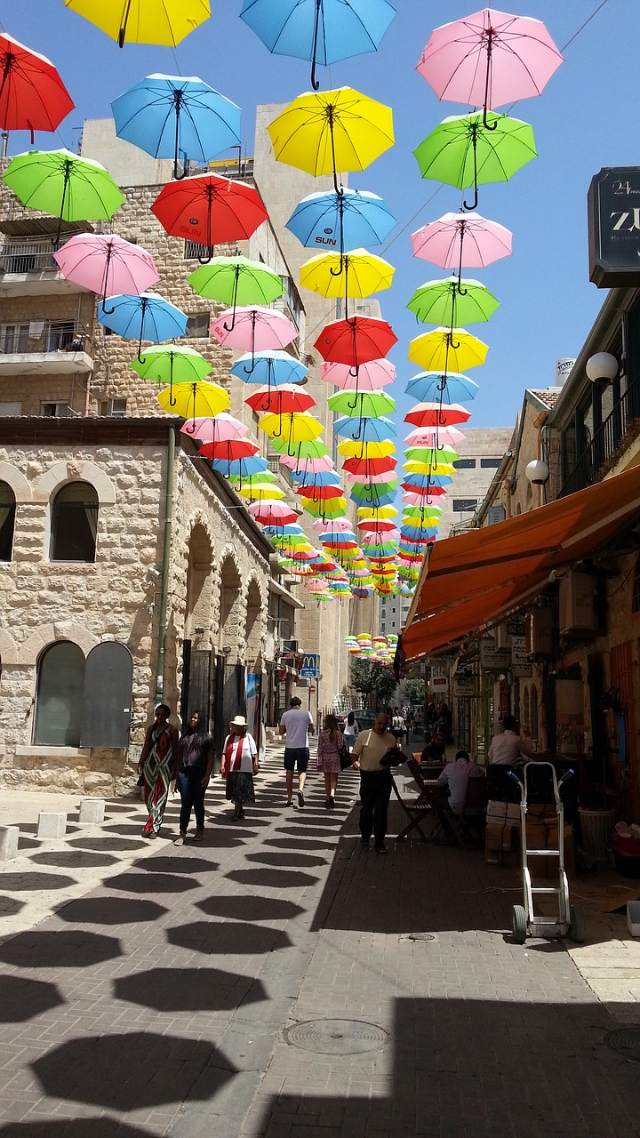 jerusalem umbrellas street free photo