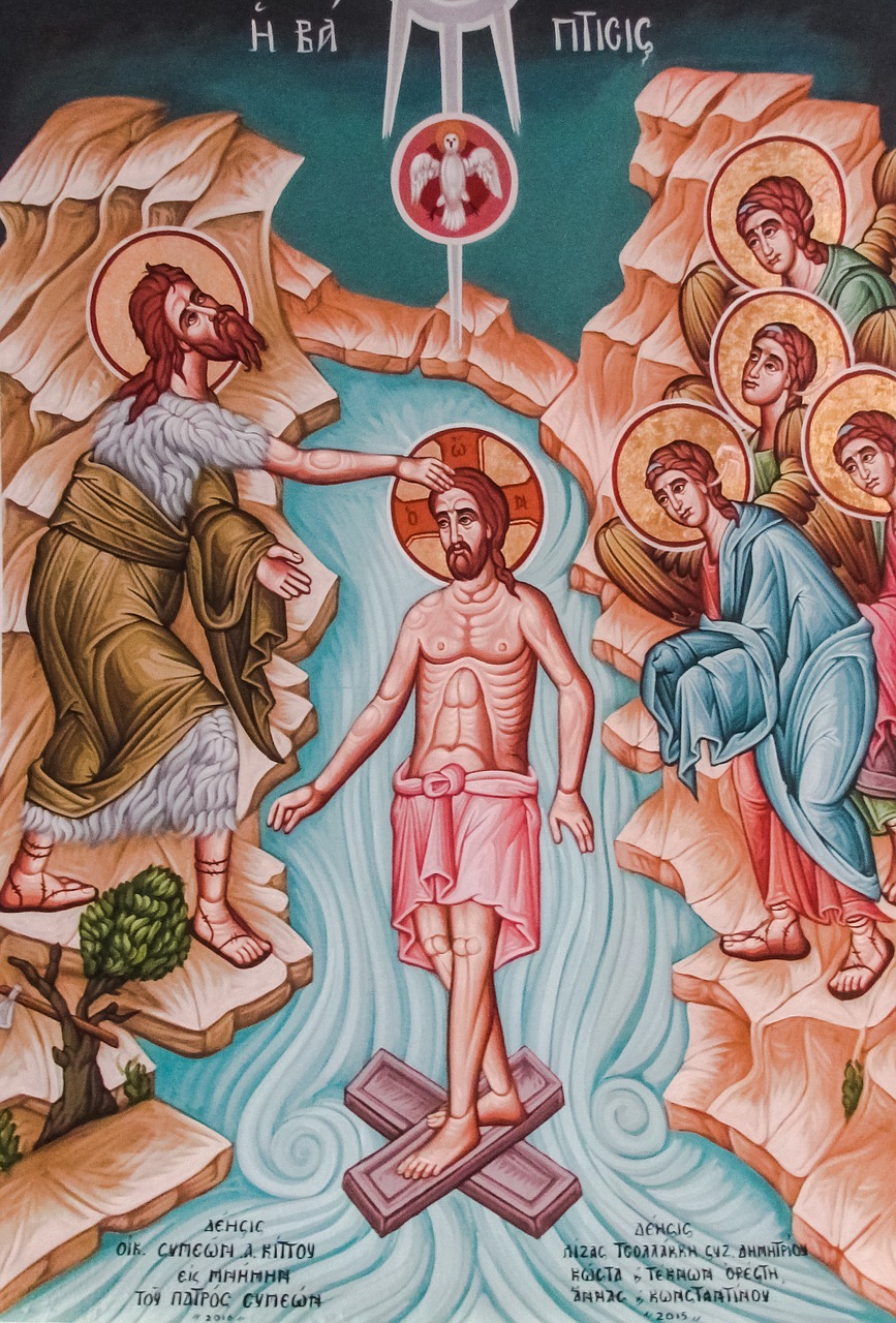 jesus christ baptism iconography free photo