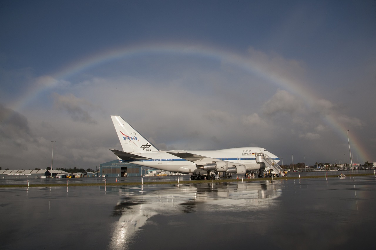 jetliner rainbow boeing 747sp free photo