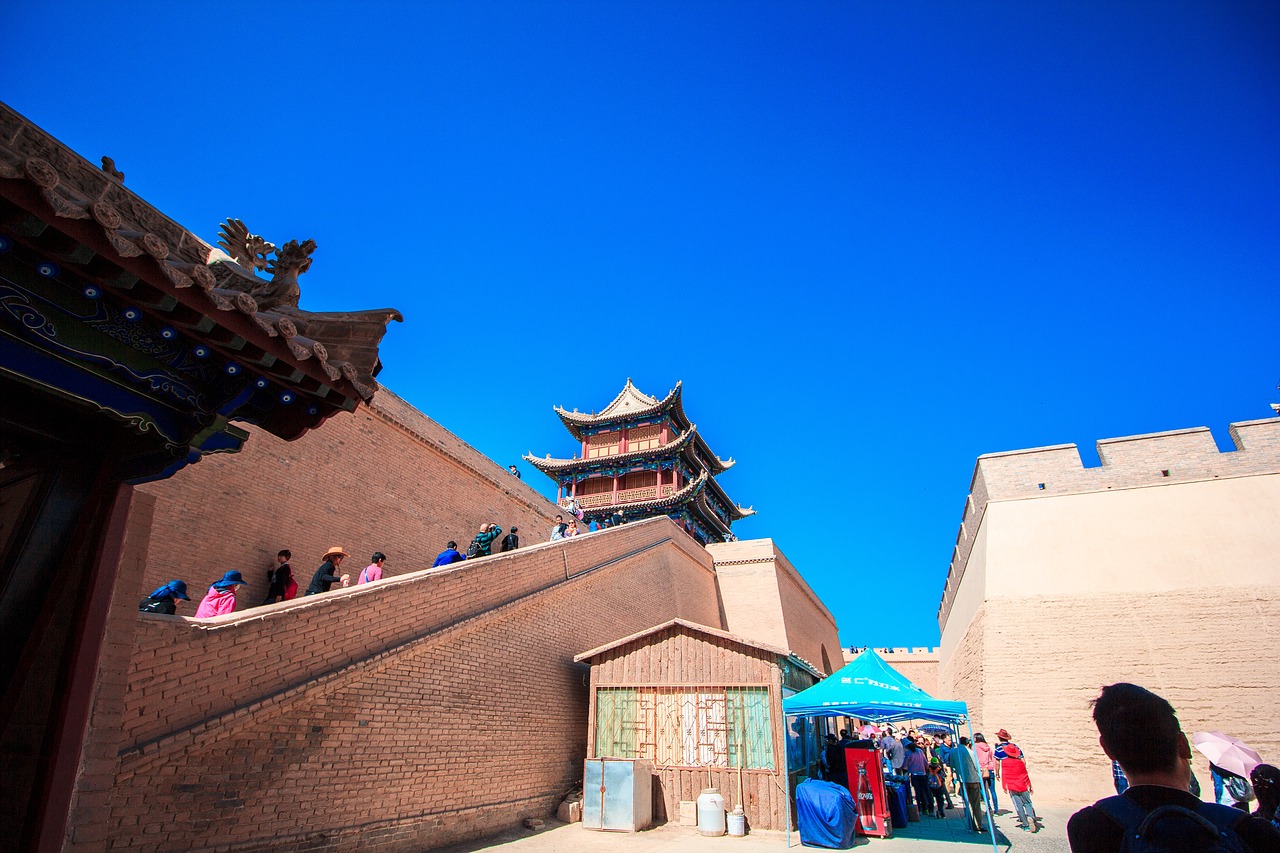 jiayuguan city gate tower blue sky free photo