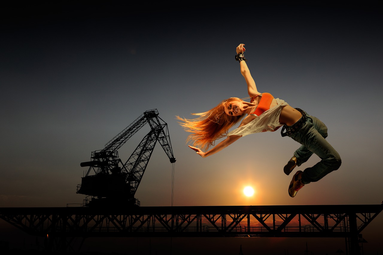 joyful leap woman jeans free photo