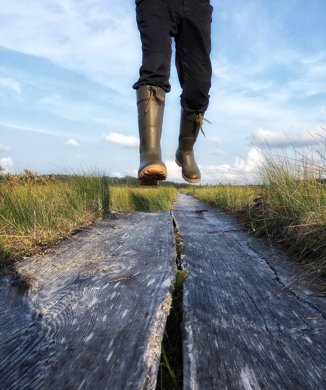 jump duckboards swamp free photo