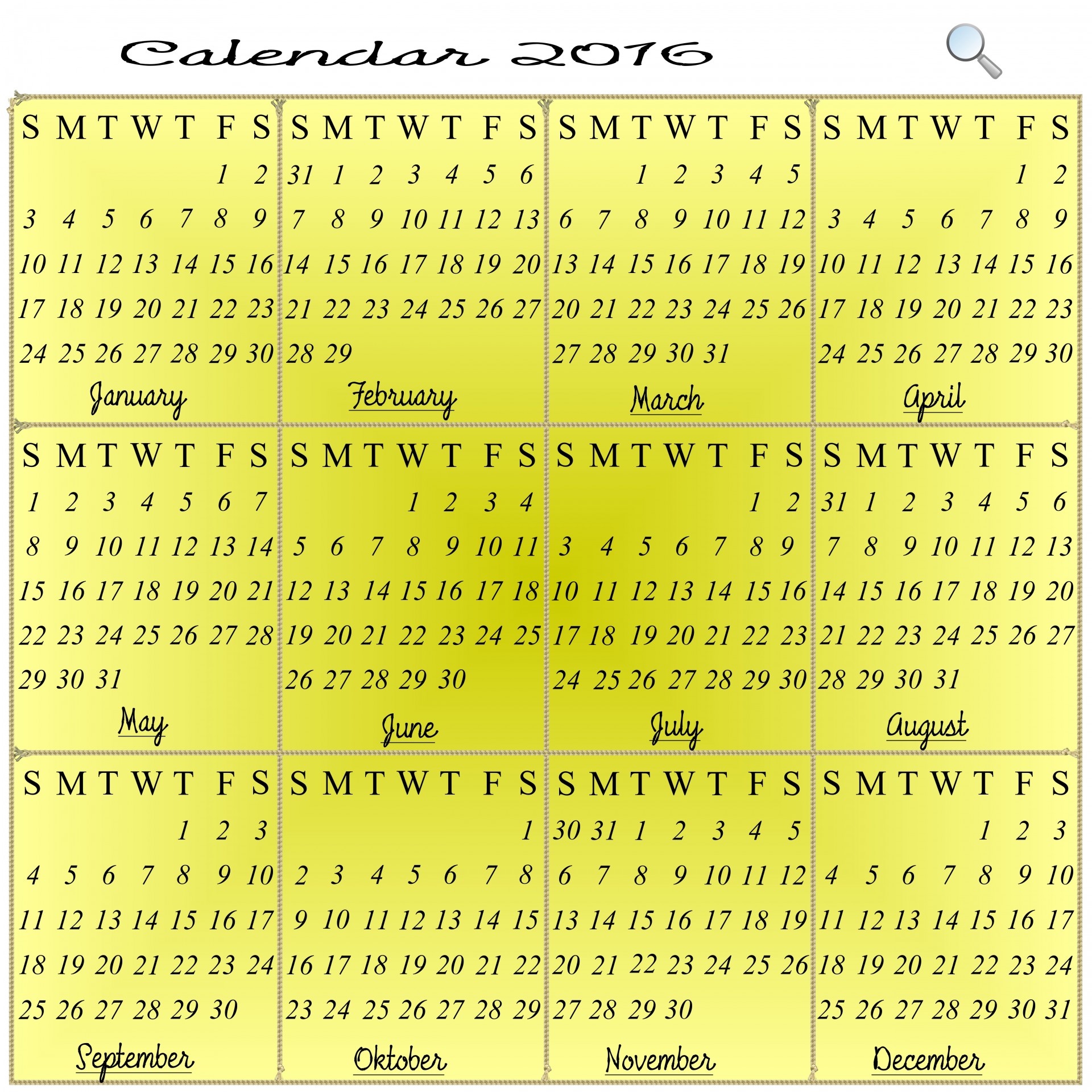 2016 calendar month year free photo