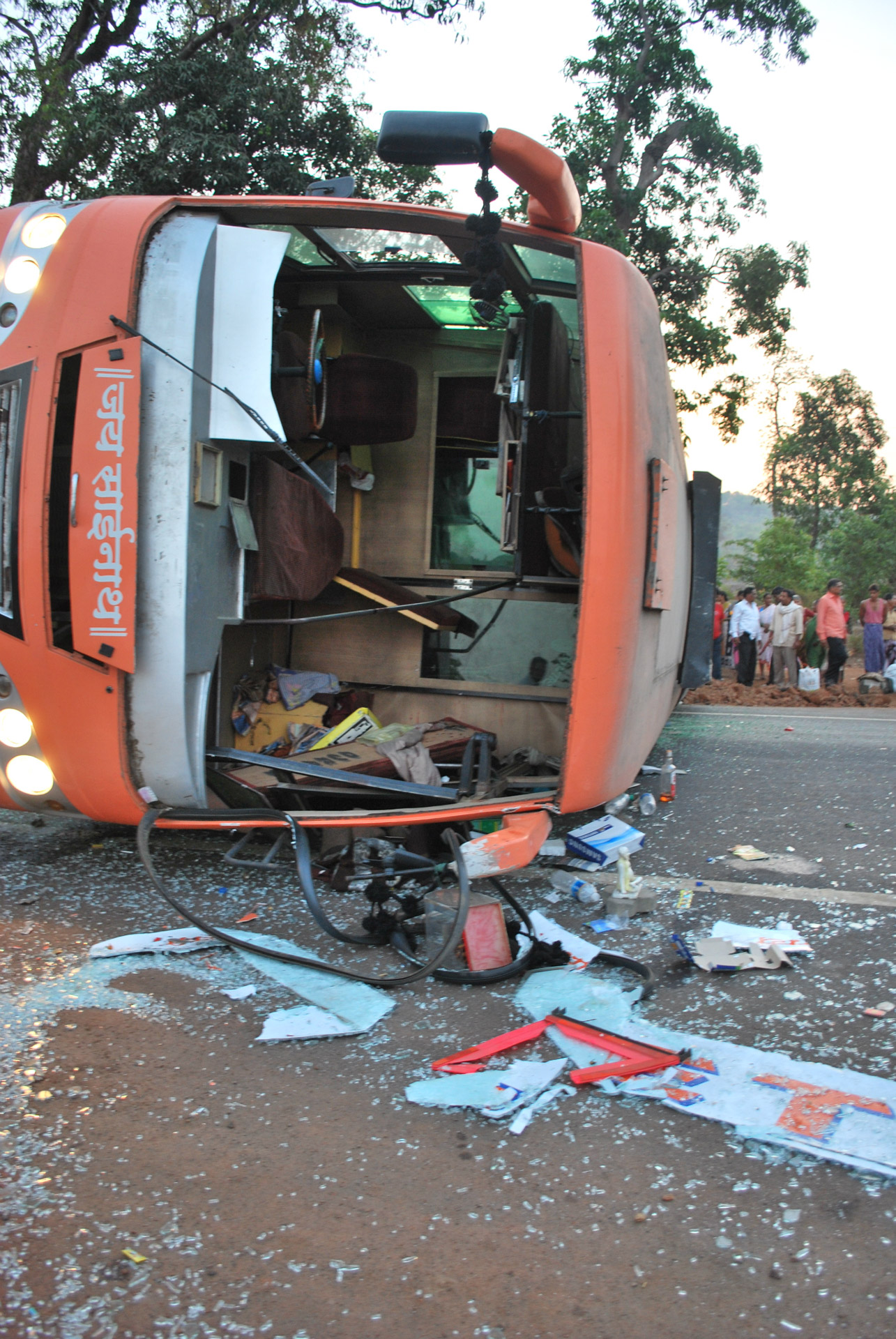 bus accident enroute mumbai-goa highway bus fallen free photo