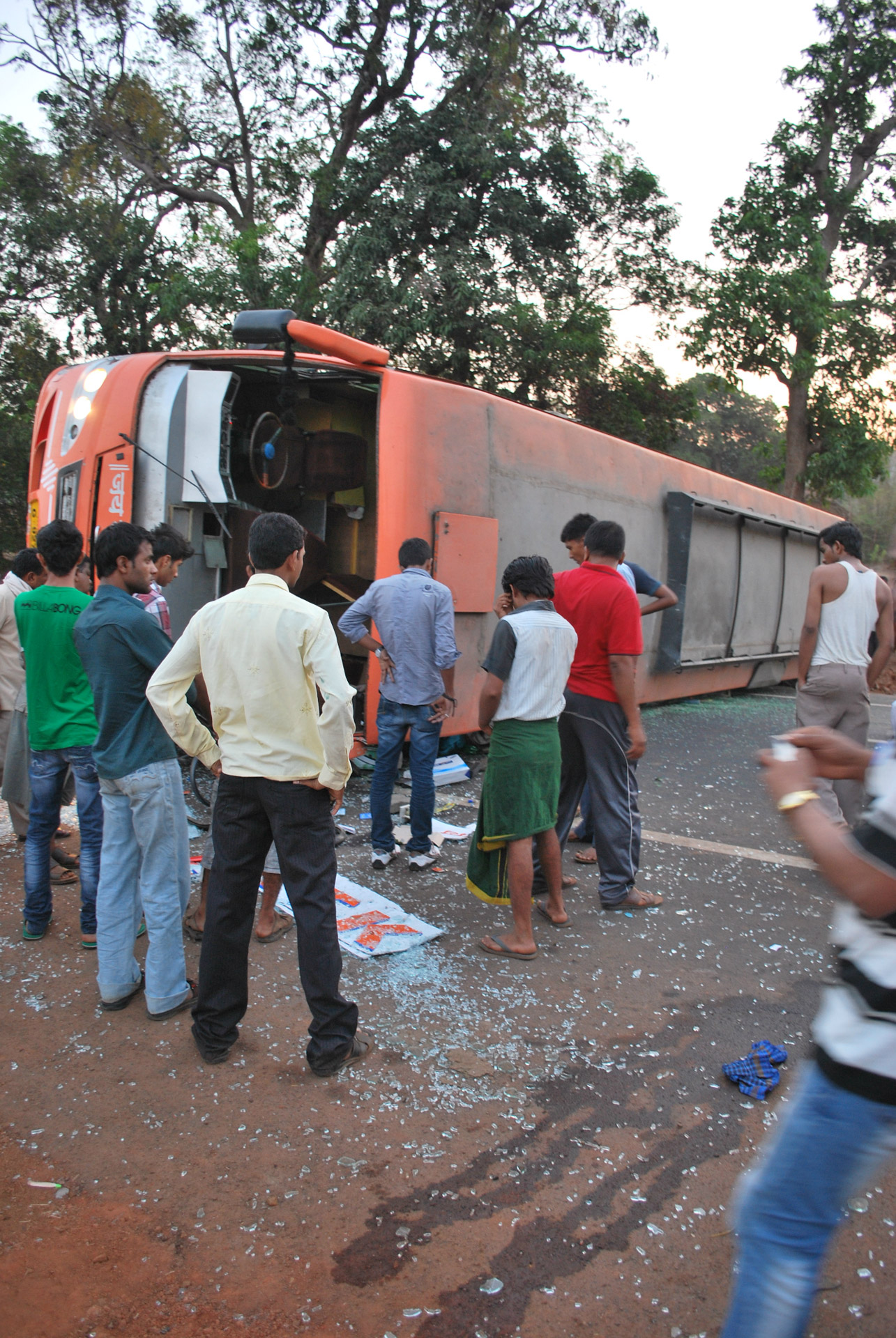 bus accident enroute mumbai-goa highway bus fallen free photo