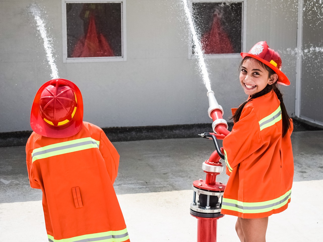 kids firefighters amusement park free photo