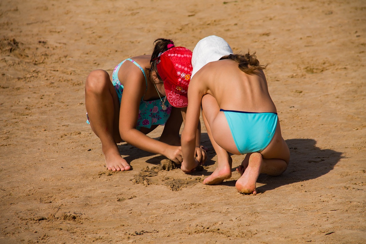 kids  sand  beach free photo