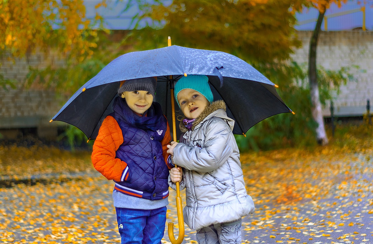 kids  rain  umbrella free photo
