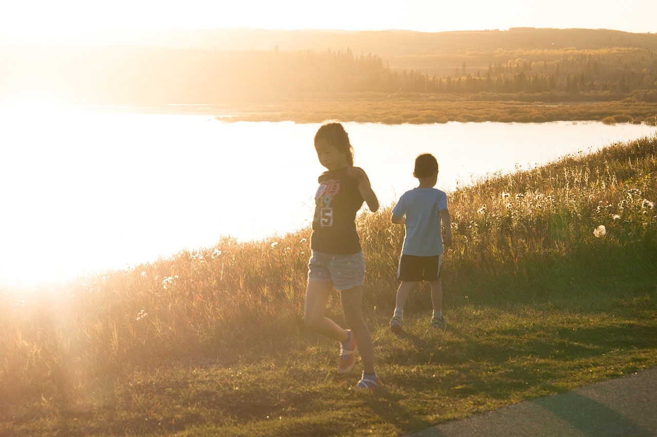 kids play lakeside free photo