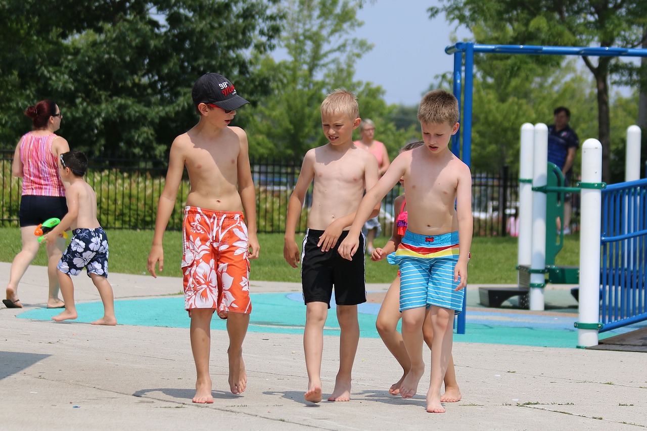 kids playing water park boys free photo