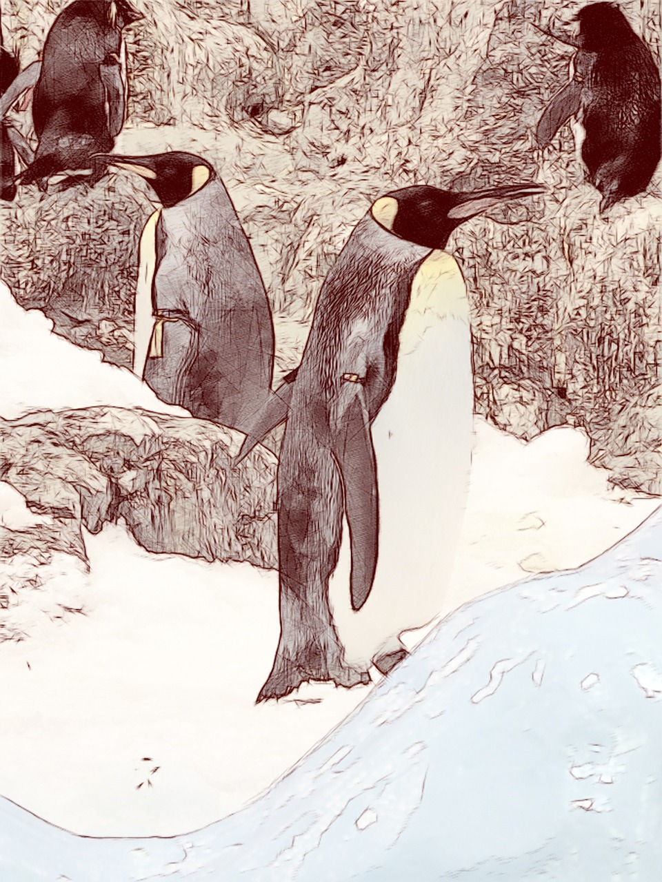 king penguins penguin drawing free photo