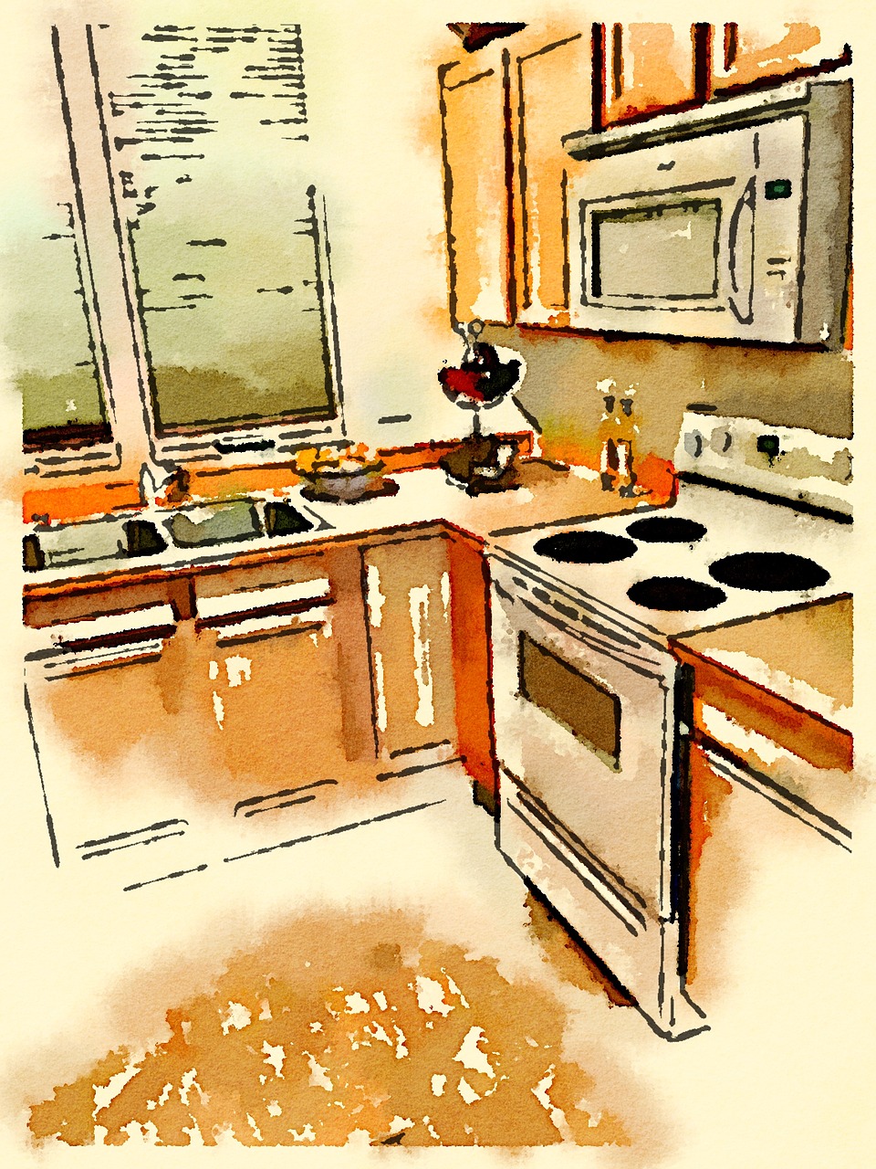 kitchen watercolor drawing free photo