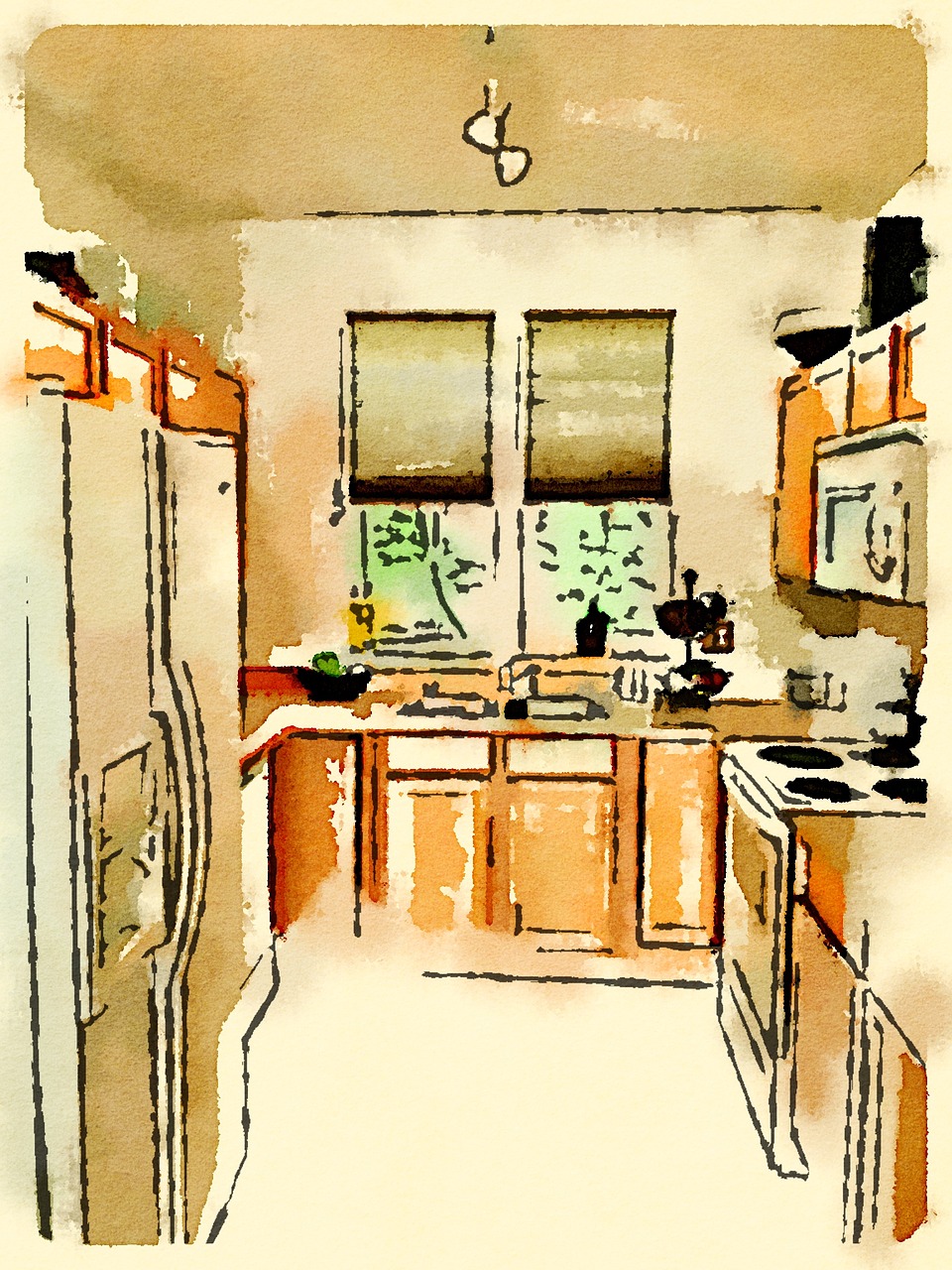 kitchen watercolor drawing free photo