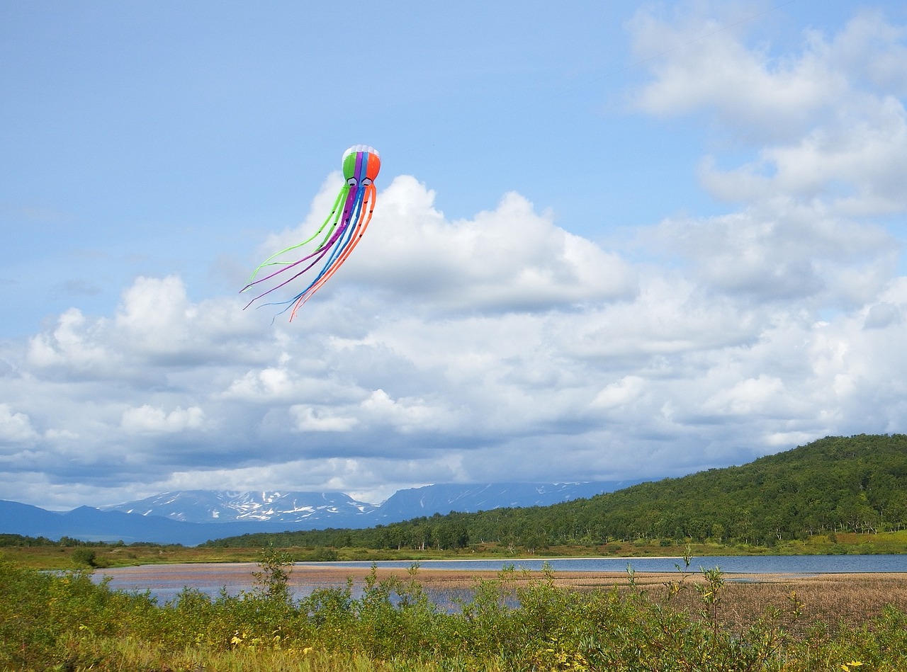 kite lake clouds free photo