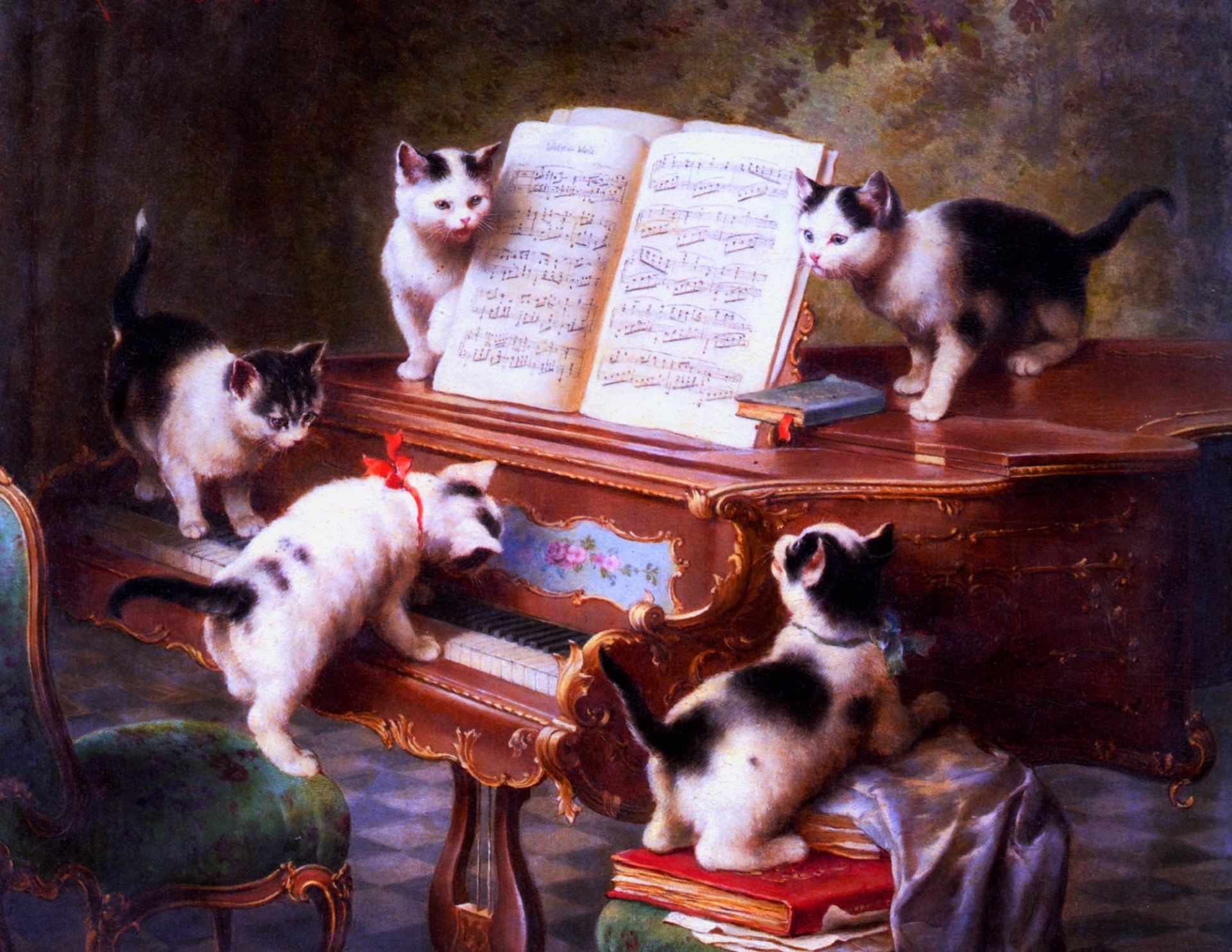 kittens piano oil free photo