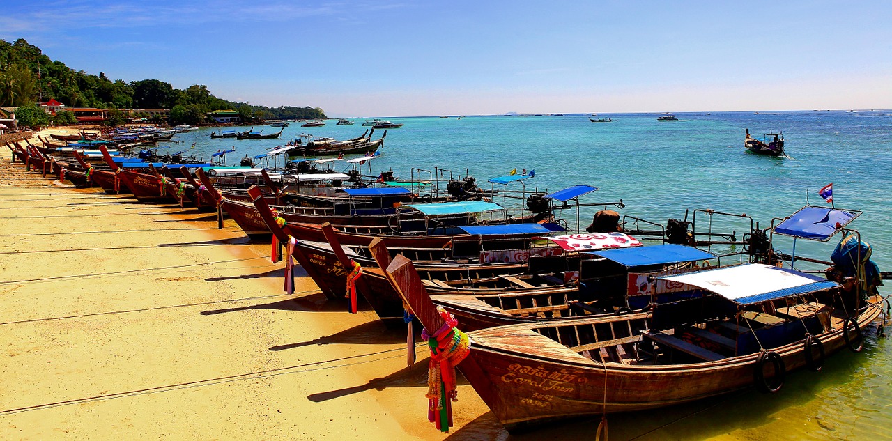 koh phi phi long tail boats thailand free photo