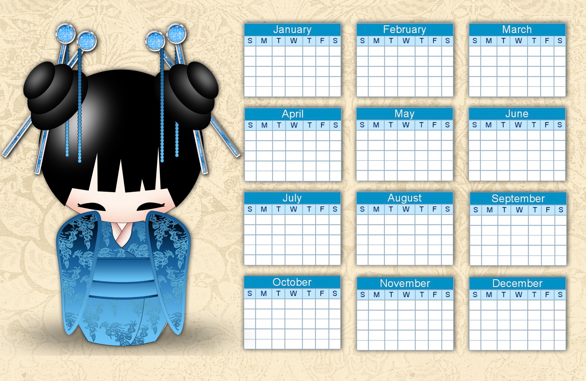 japanese kokeshi doll calendar cute doll free photo