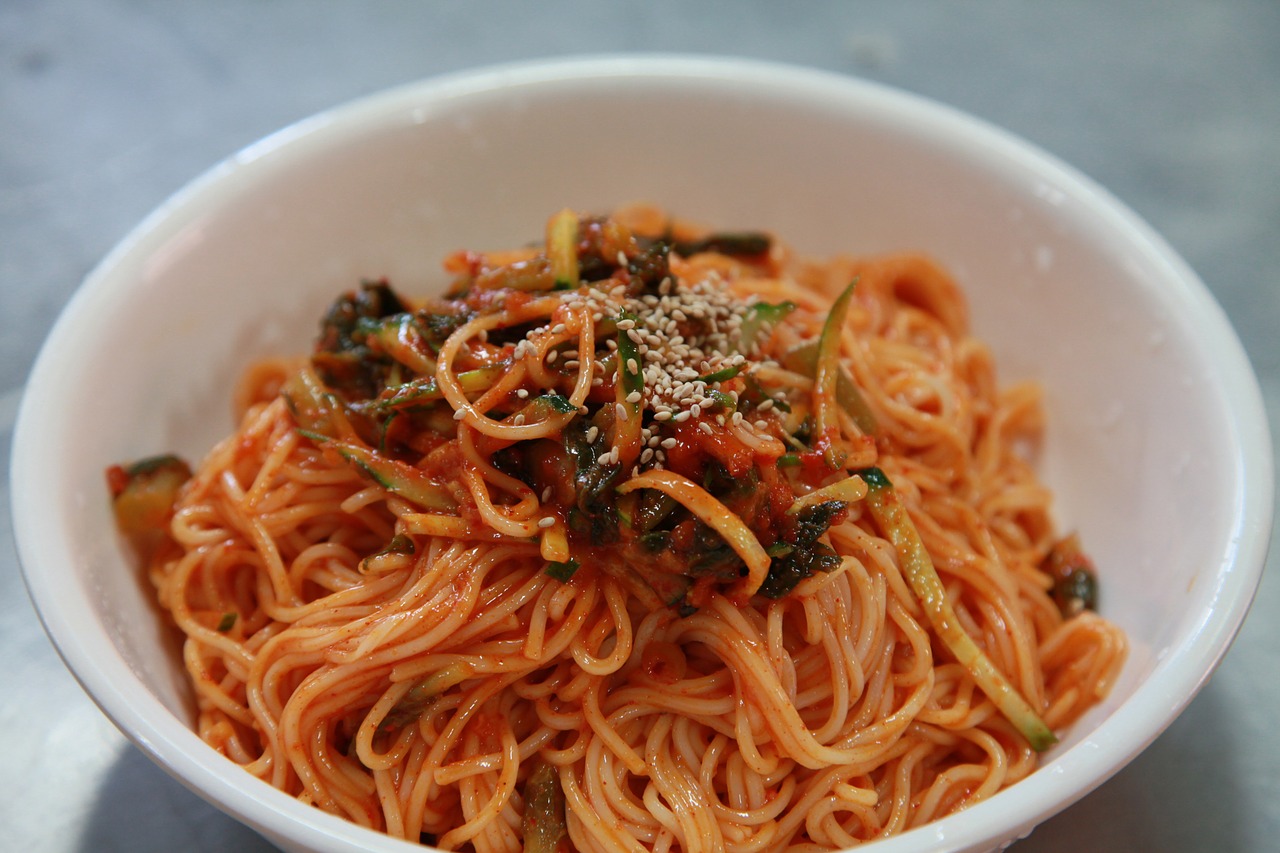 korean food bibim guksu noodles free photo